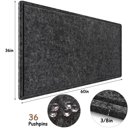 Large Bulletin Board, Foldable 60x36 Inches Cork Board Alternative, Large Felt Board Decorative Pin Board for Wall, Foldable Photo Board Self-Adhesive Vision Board with 36 Pushpins Dark Gray
