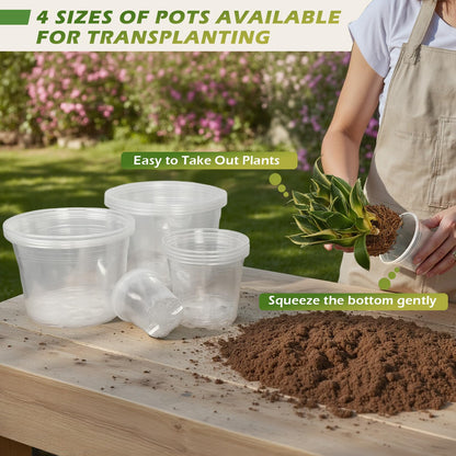 HKKZYT 4/6/8/10 Inch Large Size Clear Nursery Pots for Plants, 16 Pack Plastic Plant Pots with Drainage Holes, Durable Seedling Starter Pot for Succulents Flowers Herb Vegetables