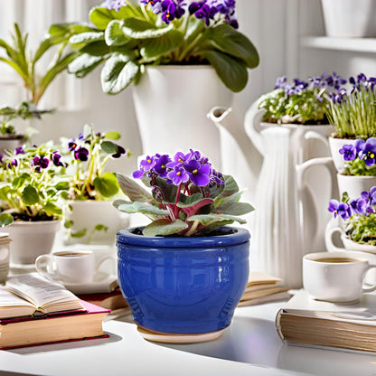 Dphagesy African Violet Pots Self Watering Round Ceramic Violet Pot (Blue, 6 inch)