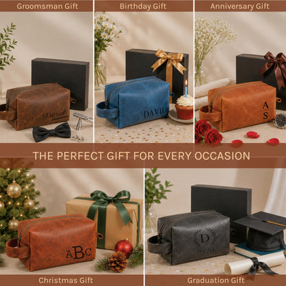 Motiwear Custom Leather Toiletry Bag for Men Personalized Dopp Kit Travel Grooming Organizer Gift for Him Stylish - Dark Brown