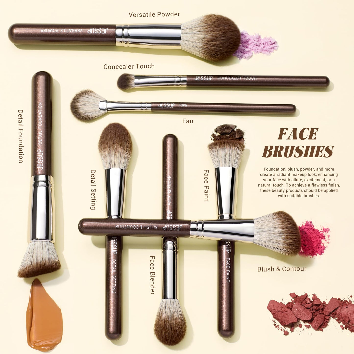 Jessup Brand 25pcs Professional Makeup Brush Set Beauty Cosmetic Foundation Powder Blusher Eyeshadow Blending Highlight Concealer Natural-Synthetic Hair Brushes Set (Pearl White/Silver)