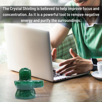 Amazing Gemstone Shiva Lingam Stone Green Aventurine Crystal - Shivling for Pooja, Home Office Room Decor made of Healing Crystals and Healing Stones - Adiyogi Shiva Lingams