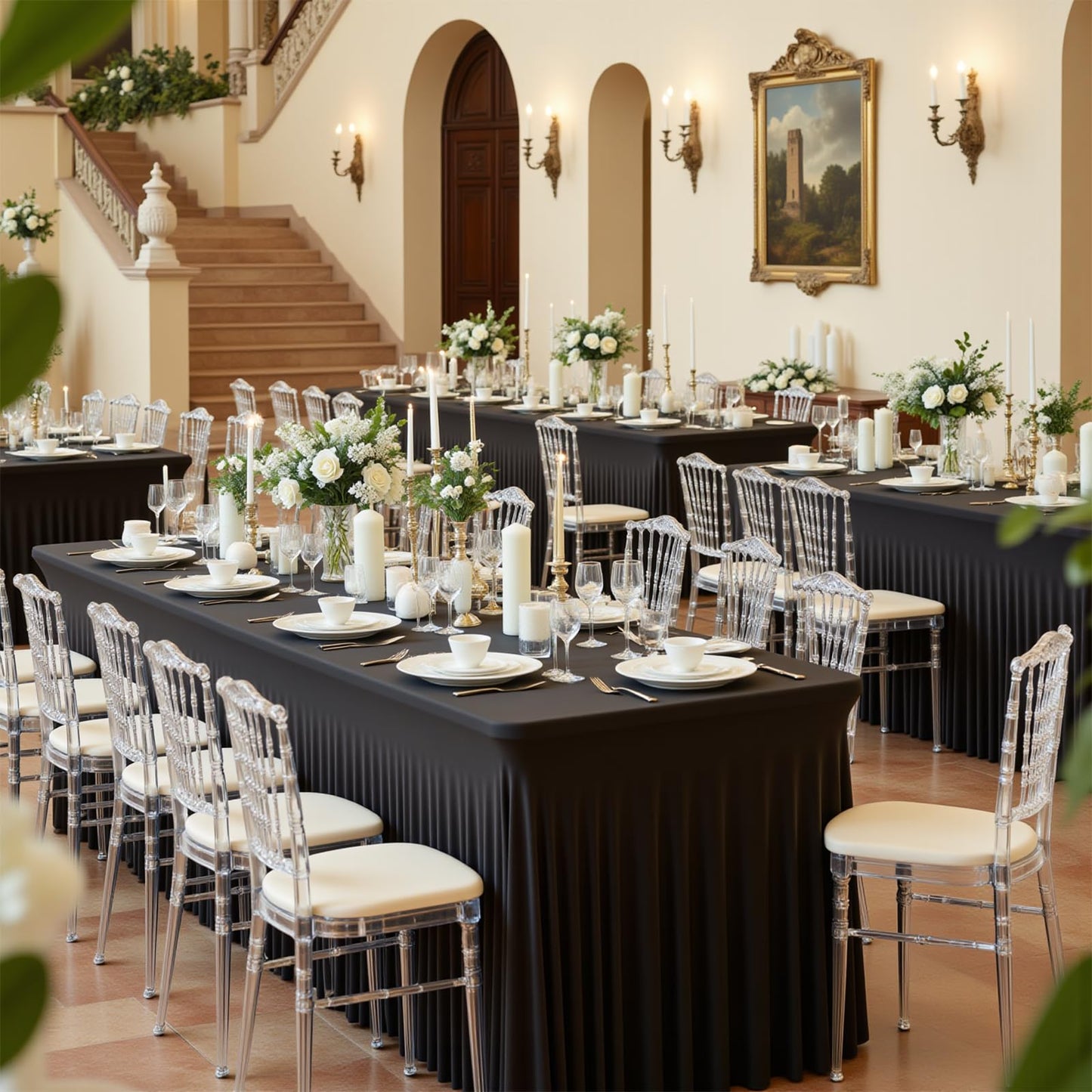 GEWONELIFE Black Rectangle Spandex Tablecloth, Fitted Stretch Table Cover for 6FT Rectangular Tables, Wrinkle-Free Elastic Table Skirt for Graduation Wedding Party Banquet Birthday Buffet Restaurant