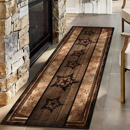 ZLXMN Machine Washable Western Runner Rug,2x6ft,Farmhouse Entrance Runner Rug,Black and Brown Star Hallway Rug Thin Indoor Runner Rugs with Rubber Backing Floor Mat Suitable for Kitchen Bedroom