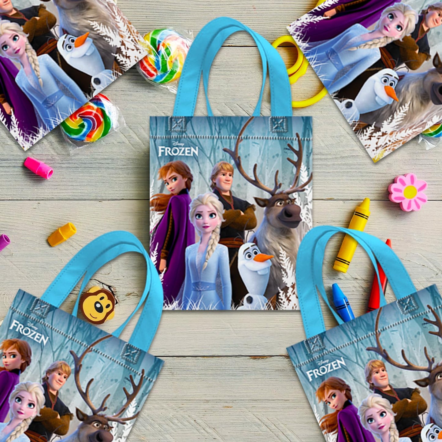 Frozen Party Favor Bags Set – 12 Pack of 8" Elsa and Anna Party Goodie Bags for Kids Bulk Reusable Mini Totes | Disney Birthday Party Supplies