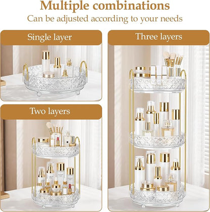 360 Rotating Makeup Organizer for Vanity,Adjustable Perfume Organizer for Dresser, Multi-Function Spinning Cosmetics Skincare Storage for Bedroom, Dresser, Countertop, Clear