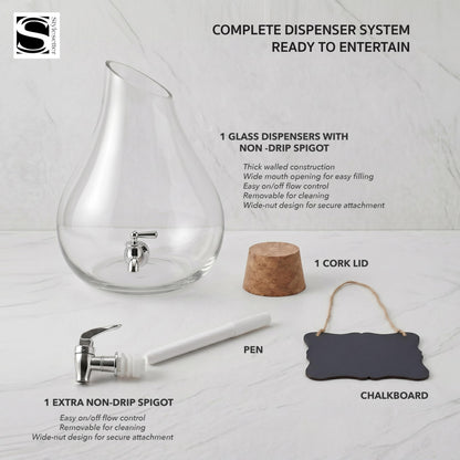 Style Setter Beverage Dispenser Cold Drink Dispenser Glass Jug, Metal Stand & Leak-Proof Acrylic Spigot Great for Parties, Weddings & More (2.5 Gallon, Glass with Cork Lid)
