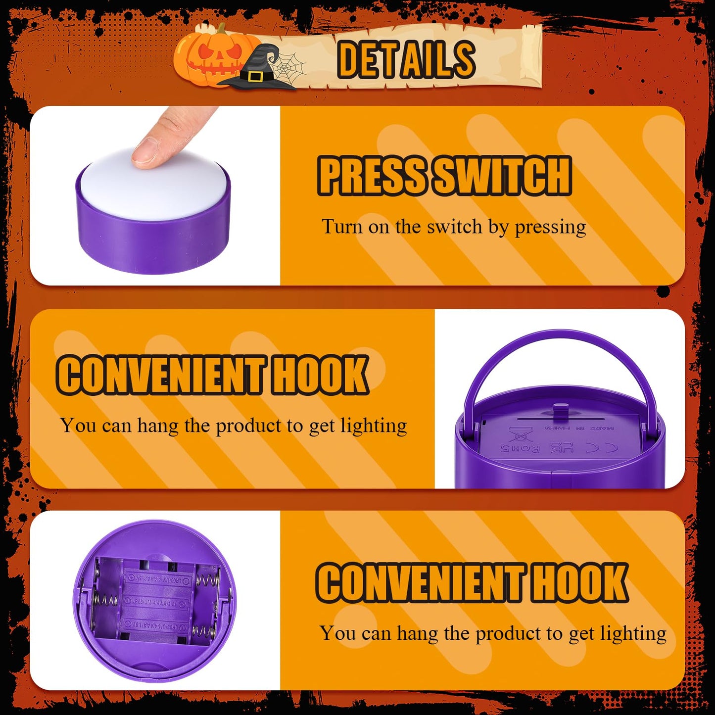 Riakrum 6 Pieces Halloween Remote Timer LED Lights with Remote Summer Halloween LED Pumpkin Lights Battery Operated Lantern Bright Flameless Candle(Purple,Purple Light)
