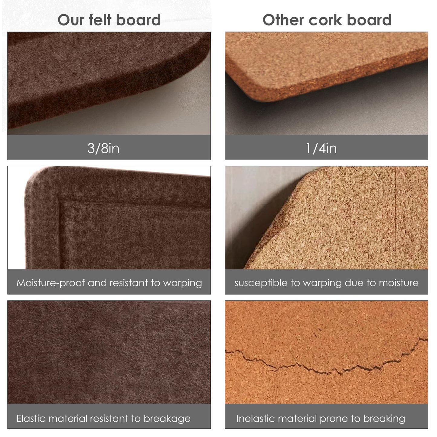 Bulletin Board, 24 x 18 inches Felt Board Decorative Pin Board, Cork Board Alternative for Wall, Foldable Photo Board Self-Adhesive Vision Board Mood Board with 20 Pushpins - Saddle Brown