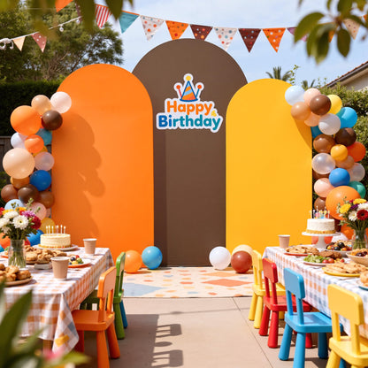 Safari Party Arch Covers Set of 3-7.2ft 6.6ft 6ft Wrinkle Free Stretchy Spandex Jungle Safari Arch Backdrop Cover for Theme Party Baby Shower Arch Photo Background Stand Cover-Brown Orange