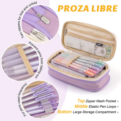 EASTHILL Big Capacity Pencil Pen Case Office College School Large Storage High Capacity Bag Pouch Holder Box Organizer Blue (Purple)