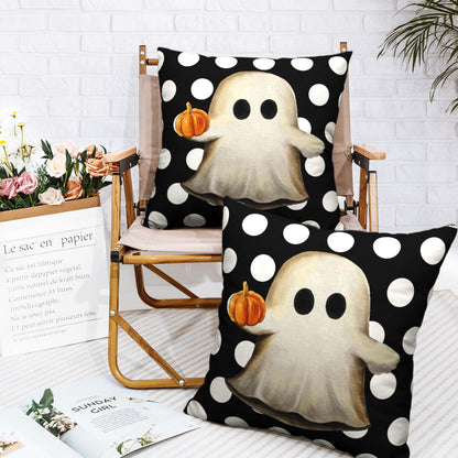 Kwlegh Ghost Pillow Covers Halloween Decorative Pillow Covers 18x18 Set of 2 Gus Ghost and Pumpkin Pillow Case White Polka Dot Spooky Throw Pillow Covers for Home Sofa Outdoor Decoration