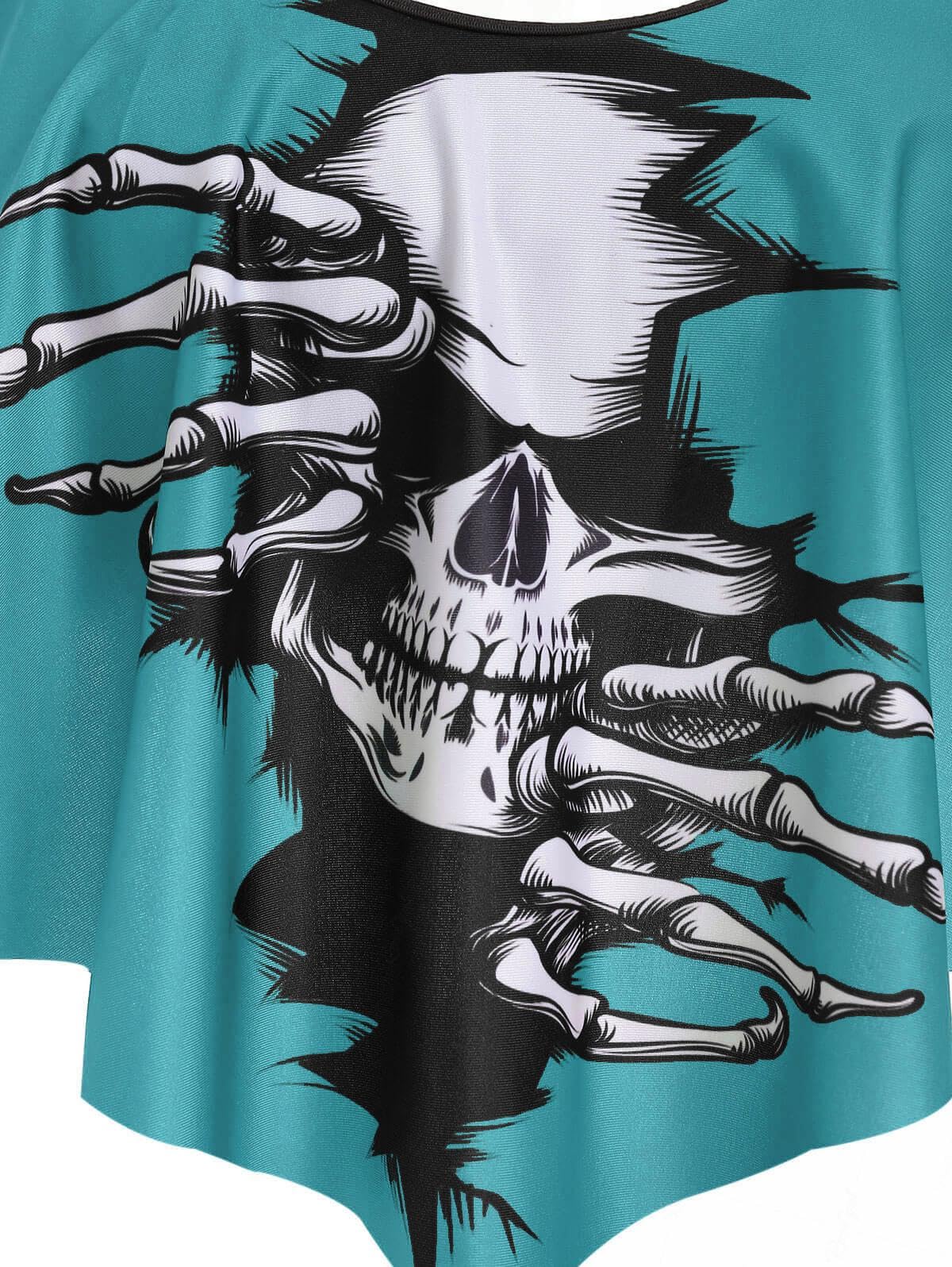 DRESSFO Women's Skeleton Skull Tankini Bikini Set – O Ring Asymmetric Swimsuit Dark Turquoise