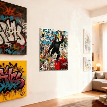 16x24 Graffiti Street Art Gorilla Canvas Wall Decor Urban Pop Funny Picture Monkey Framed Gallery Street Posters Teen Boys Bedroom Pictures Kids Room Prints Men Office Home Decoration