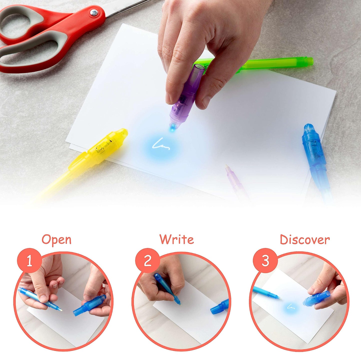 Personalized Invisible Disappearing Ink Pen Marker Pack, Custom Secret Spy Message Writer with UV Light, Fun for Kids Party Favors Gifts and Stock Stuffers, 24 Pack, Black