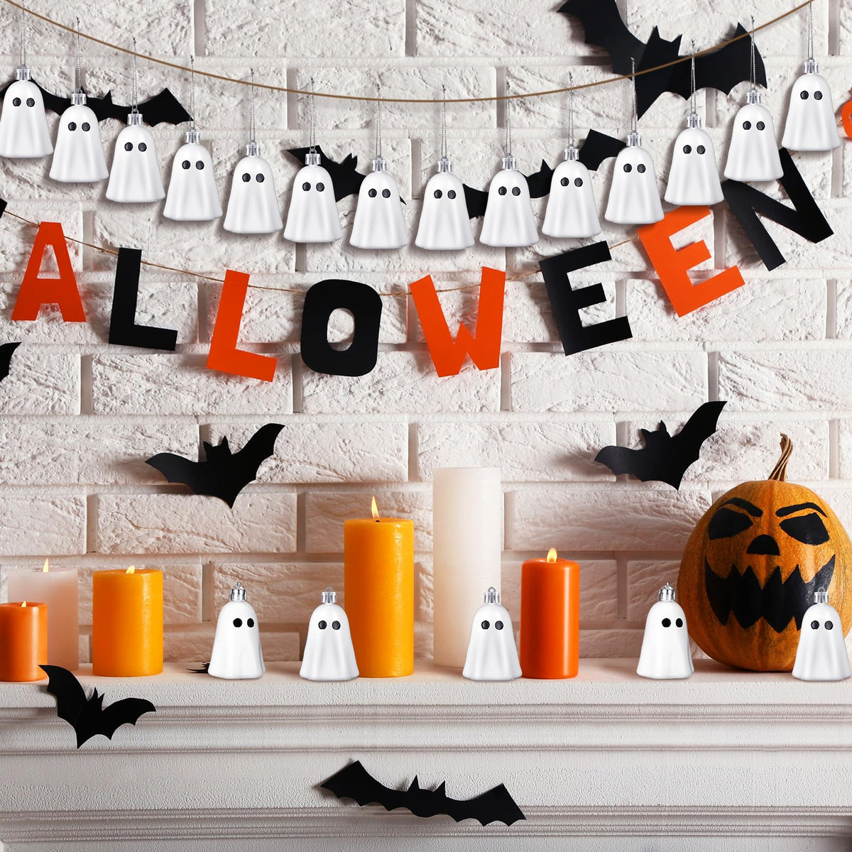 Tigeen 24 Pcs Halloween Hanging Ornaments Cute Ghost Decoration Halloween Tree Decoration Plastic Decorative Mini Ghost Ornaments for Home Tree Party Supplies (Cute,White)