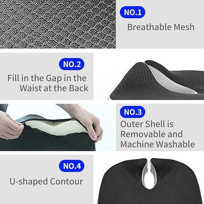 Office Chair Cushion with Coccyx Cutout & U-Shape Design, 2.8" Memory Foam for Back Pain Relief - Ergonomic Seat Pad, Removable Cover, Universal Fit