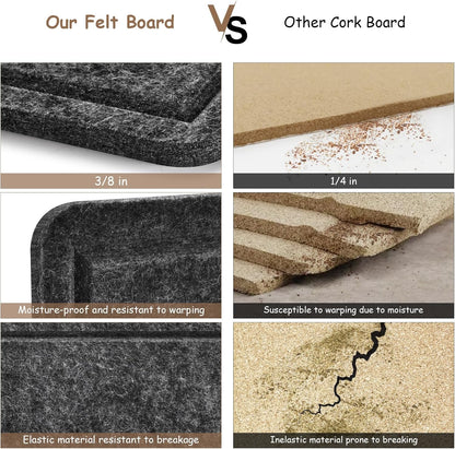 Large Bulletin Board, Foldable 72x48 Inches Cork Board Alternative, Large Felt Board Decorative Pin Board for Wall, Foldable Photo Board Self-Adhesive Vision Board with 36 Pushpins Dark Gray