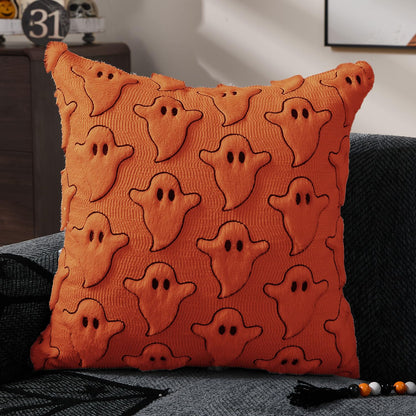 DFXSZ Halloween Pillow Covers 18x18 inch Set of 2 Black Eyes Orange Ghost Throw Pillow Cases Soft Plush Faux Fur Wool Couch Cushion Case for Chair Sofa Bedroom Living Room Home Decor PTK056C18