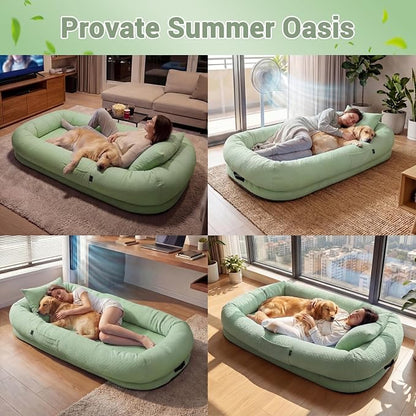 WROS Cooling Human Dog Bed for Summer, Breathable Washable Floor Lounger for People & Pets, 57'' x 35'' x 10'', Pale Green, Pet Bed for Hot Weather Relaxing
