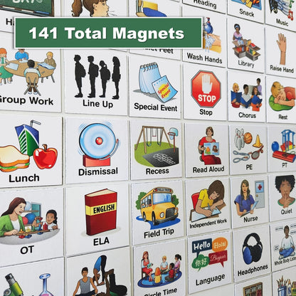 SchKIDules Magnetic Visual Schedule & Progress Chart for School; 2-Sided 18” Folding Board Plus 141 Magnets for Daily Routines, Positive Behavioral Supports, Special Ed, Preschool, ADHD & Autism