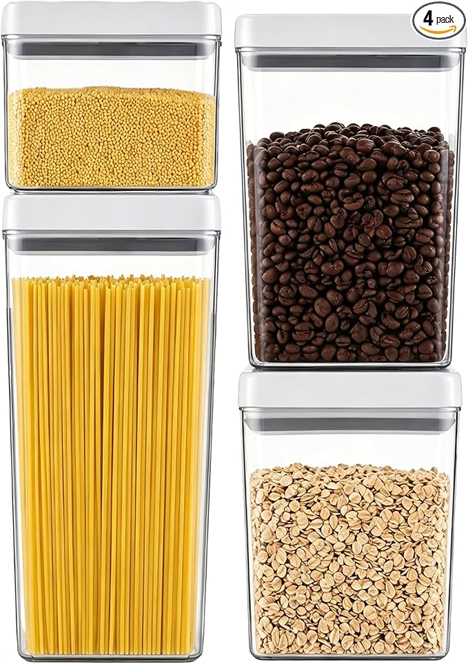 UFORU Food Storage Containers with Twist-lock Lids, 4-Set 0.7/1.3/1.8/2.6QT Airtight Food Storage Containers, Stackable Kitchen Pantry Organizer, Rotary Opening Containers for Flour, Cereal & Sugar