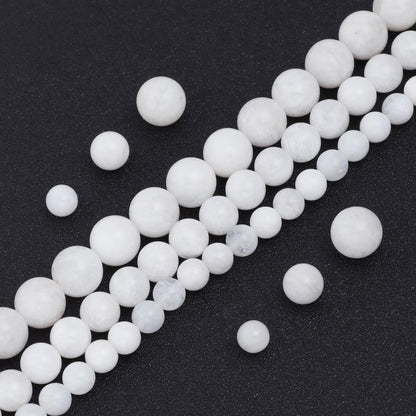 Youngbling Natural Gemstone Beads for Jewelry Making,8mm White Moonstone Polished Round Smooth Stone Beads for Bracelet Necklace 15 Inch