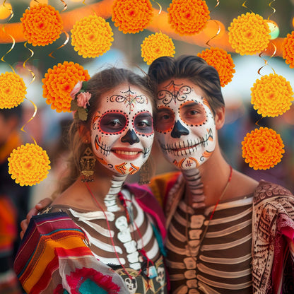 Trandraft 36 Pcs Marigold Flower Diwali Decorations Day of The Dead Dia De Los Muertos Marigold Flower Decorations Hanging Streams Swirls for Home Pooja Indian Varalakshmi Altar Ofrenda Decor