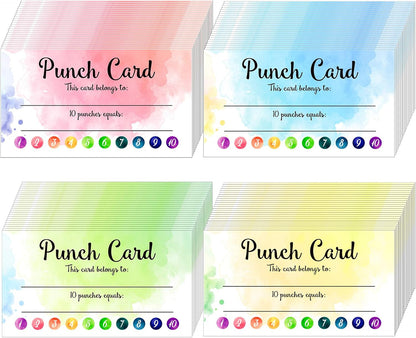 Outus 300 Pieces Watercolor Punch Cards Incentive Reward Card Student Awards Punch Cards for Classroom Business Kids Students Teachers School Supplies