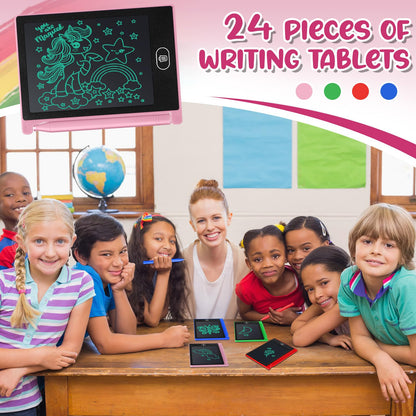 Zhehao 24 Pack LCD Mini Writing Tablet for Kids 4.5 Inch Doodle Board Bulk Erasable Reusable Electronic Drawing Pad Birthday Party Favors Goodie Bag Classroom Gifts(Blue,Pink,Green,Red)