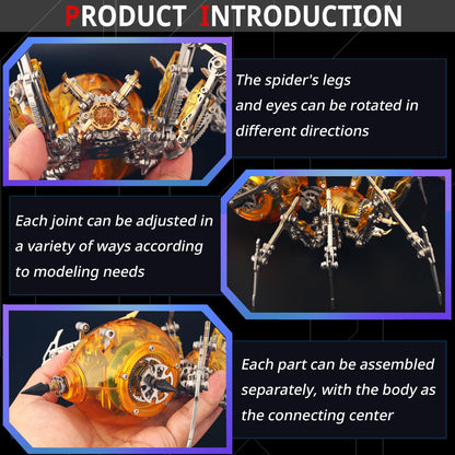 YUEZUDPO 3D Metal Puzzles for Adults, Metal 3D Puzzle DIY 3D Spider 602 Pieces Mechanical Building Kit,3D Model Kits to Build for Birthday Christmas