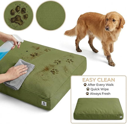 Sytopia 36 Inch Canvas Outdoor Dog Bed for Large Dogs, Durable Indoor Patio Pet Pad for Crate, Great Gift for Pets with Waterproof Machine Washable Removable Cover, Green