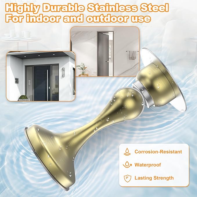 Crosize Magnetic Door Stoppers 6 Pack, Stainless Steel Door Stops for Wall and Floor Mounting, Gate Stops, No Drilling Metal Doorstops with Adhesive Tapes, Gold