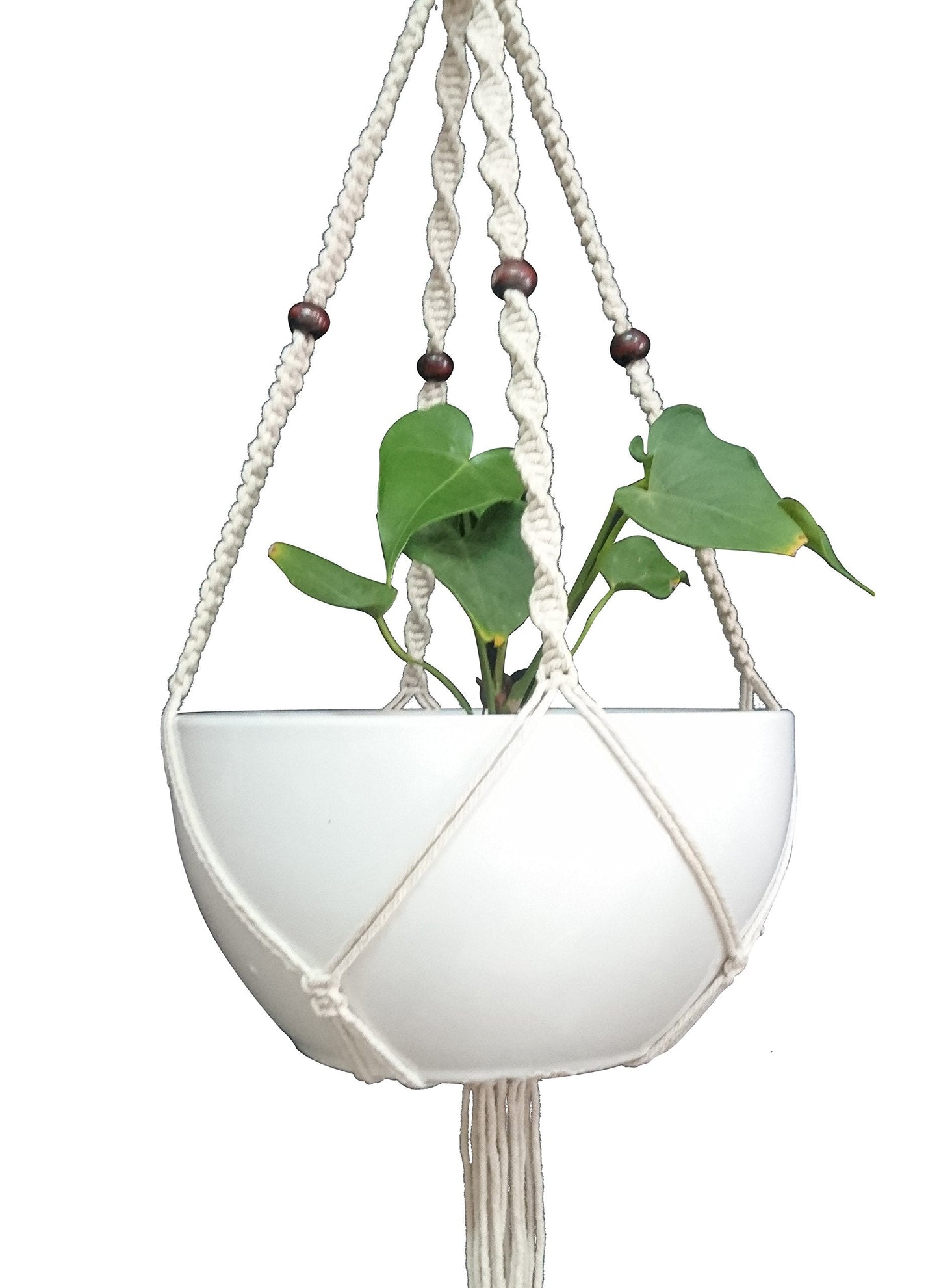 1 PCS Macrame Plant Hanger & Holder, Hanging Planter 4 Legs Double Deck for 8 inch to 10 inch Two Pots Indoor Outdoor Hanging Planter Hemp Rope 67 Inch with Metal Ring (Cotton)