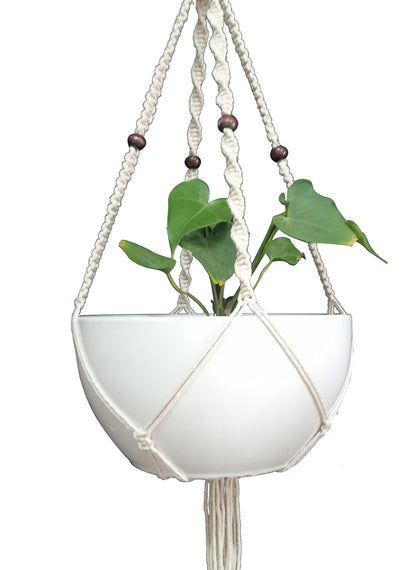 1 PCS Macrame Plant Hanger & Holder, Hanging Planter 4 Legs Double Deck for 8 inch to 10 inch Two Pots Indoor Outdoor Hanging Planter Hemp Rope 67 Inch with Metal Ring (Cotton)