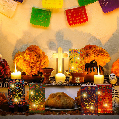 Ireer 30 Pieces Halloween Day of The Dead Luminary Bags - Dia De Los Muertos Candy Bag - Flame Resistant Candle Bag - Sugar Skull Gift Goodie for Mexican Fiesta Halloween Party Favors Supplies