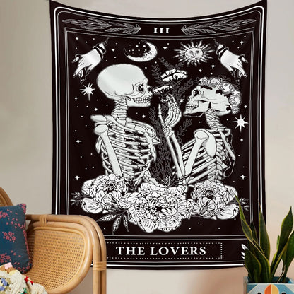 Naykow Skull Tapestries Black and White Skeleton Gothic Grunge Dark Witchy Wall Hanging Decor Tapestry for Bedroom Aesthetic Alt Room (60x90 inches vertical)