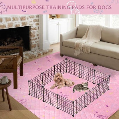 IEUUMLER Washable Pee Pads for Dogs, 1 Pack Non-Slip & Waterproof Pack Whelping Pad, Reusable Washable Puppy Potty Training Pad with Fast Absorbent for Playpen EU007 (Pink Dinosaur, 63"X63"-1pcs)