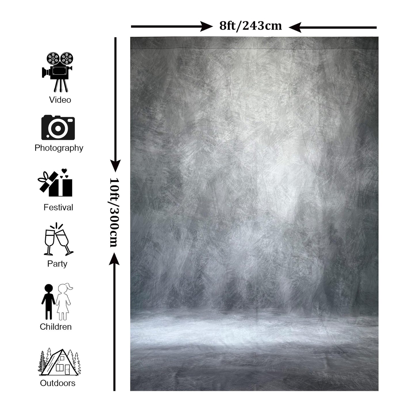 Haboke Abstract Professional Photography Backdrop for Portrait Photo Props Booth Background Photoshoot Studio with Polyester Fabric Roller Pocket on Top (8x10ft,Grey,No Stand)