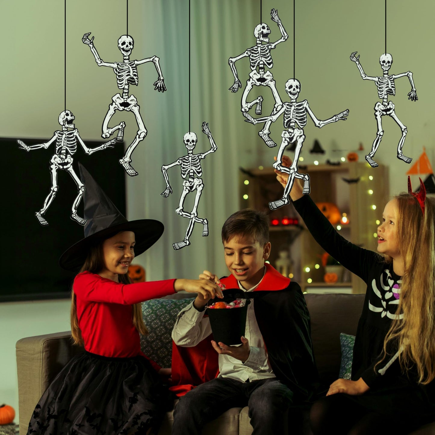 Cheerland Jointed Skeleton Garland Halloween Party Decorations Skull Garland Monster Disco Dancing String Decor Bones Spooky Scary Banner Kids Celebration Summerween Decoration and Supplies 15 Inch