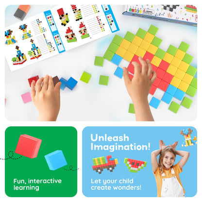 PicassoTiles 108pcs 1” Magnetic Puzzle Cubes Magnet Toys Preschool Construction Building Block Set Sensory Toy Early Education STEM Learning Come with Ideabook for Children Age 3+ Boy Girl PMC108