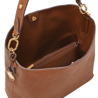 Fossil Women's Jessie Leather Bucket Shoulder Bag Purse Handbag, Purse for Women, Medium Brown