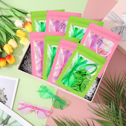 XunYee 48 Pcs Witch Theme Party Favor Supplies Pink and Green Velvet Hair Scrunchies Friendship Bracelets Sunglasses Bags 12 Set Neon Friendship Gifts for Fans Women Pink and Green Party Favors