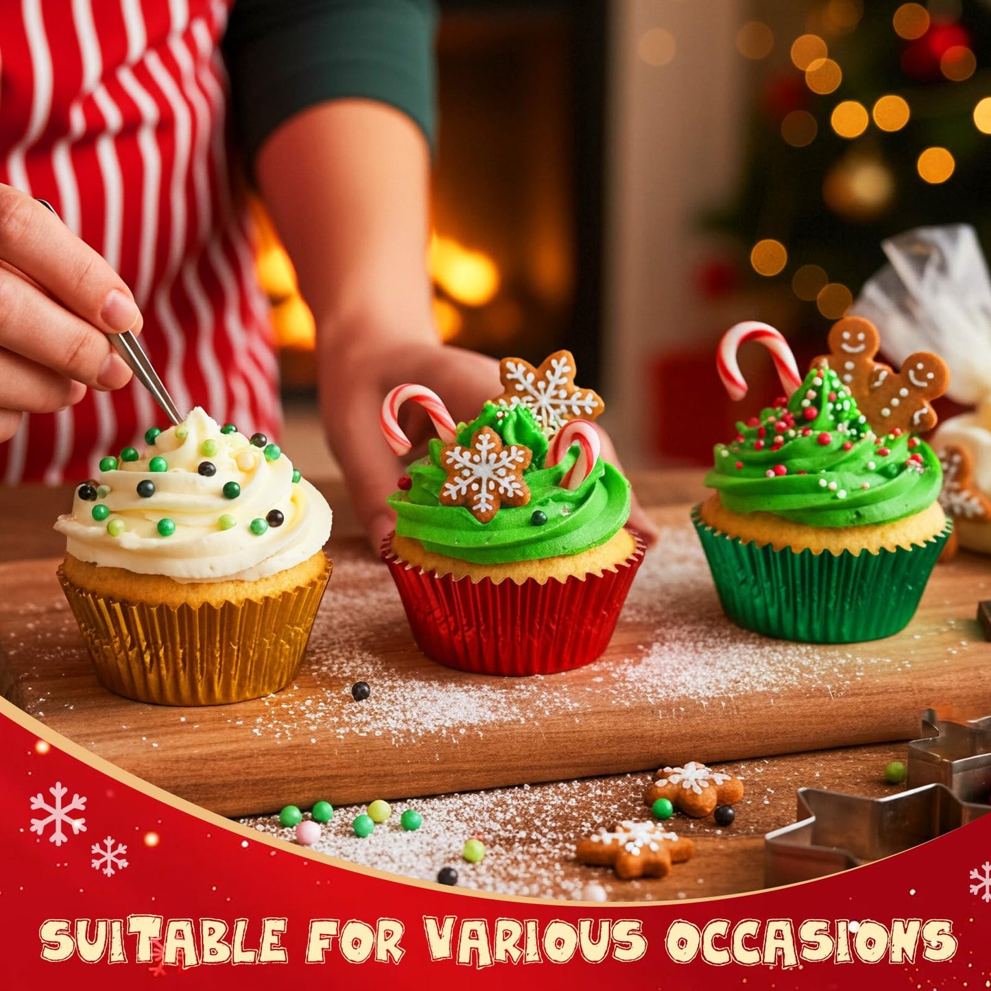 YooNotee 1000pcs Christmas Cupcake Liners Foil Baking Cups Muffin Cupcakes Wrappers Disposable Chocolate Cake Wrap Making Supplies for Holiday Xmas Party Supplies Decorations