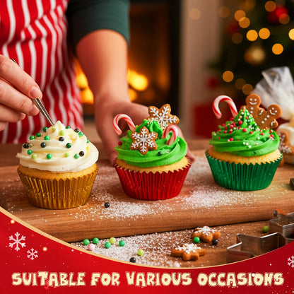 YooNotee 1000pcs Christmas Cupcake Liners Foil Baking Cups Muffin Cupcakes Wrappers Disposable Chocolate Cake Wrap Making Supplies for Holiday Xmas Party Supplies Decorations