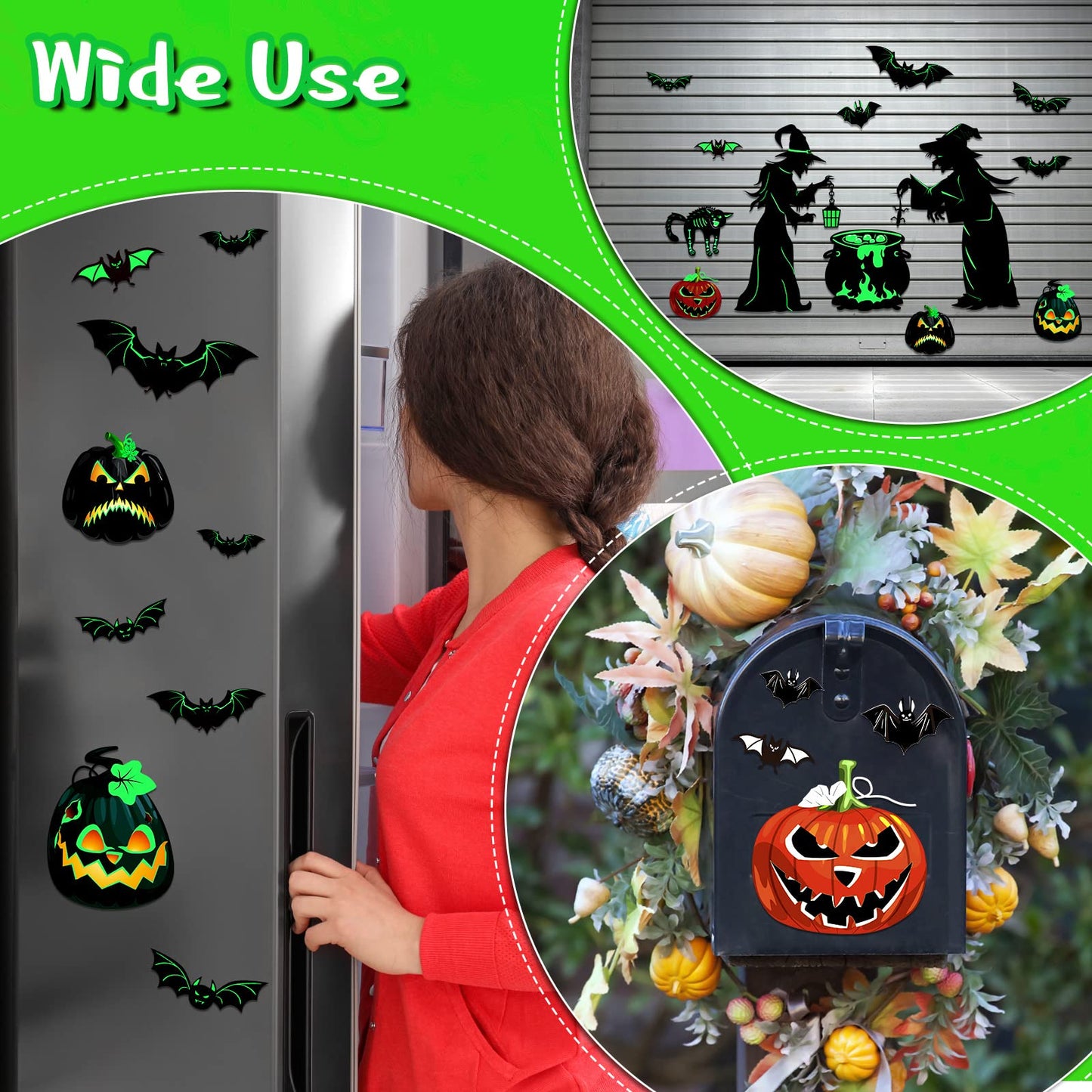 Funrous 16 Pieces Halloween Magnet Decorations Luminous Halloween Fridge Magnet Pumpkin Witch Bats Reflective Sticker for Metal Door Kitchen Garage Car Spooktacular Decoration Party Supplies Decor