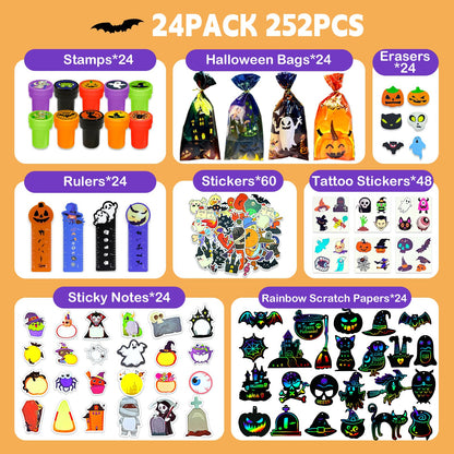 WESAYEE 24 PACK 252PCS Halloween Party Favors for Kids Stationery Set, Goodie Bag Stuffers Classroom Prizes, Halloween School Party Favors for Trick or Treat Bags, Halloween Gifts for Kids Bulk