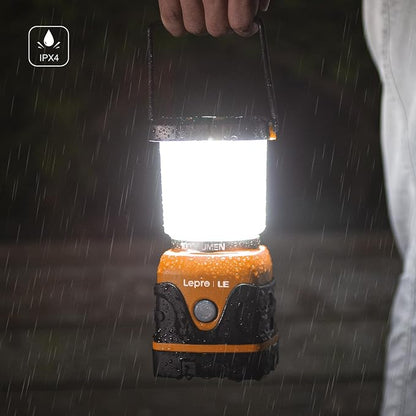 Lepro 1000LM Battery Powered LED Camping Lantern, Orange Tent Light with 4 Light Modes, Camping Essentials, Waterproof Lantern Flashlight for Camping, Emergency Light, Power Outage, Not Rechargeable