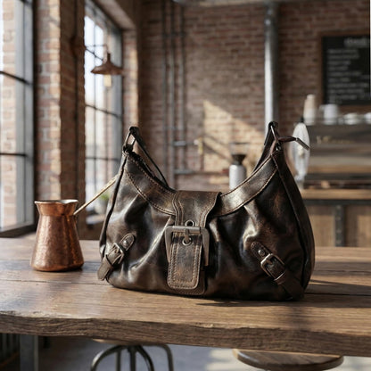 Perphy Shoulder Bag for Women Y2K Underarm Purse Retro Crescent Handbag with Belt Buckle 11.4 * 3.1 * 6.3 inches Coffee