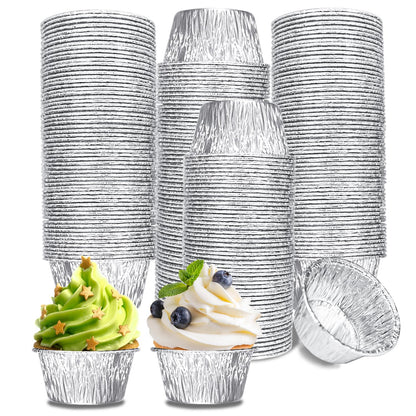 Aluminum Foil Baking Cups 150 Pcs, VIHOYOM 4 Oz Disposable Ramekin Aluminum Cupcake liners, Silver Foil Baking Cups Muffin Liners for Egg Tart, Baking, Cupcake, Pudding, Appetize